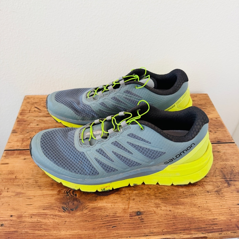 Salomon Sense Pro Max Trail Running Sneakers Shoes Gray and Neon Yellow